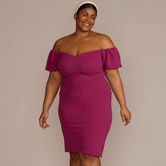 NWT DB Studio Plus Size 20 Off-The-Shoulder Puff Sleeve Midi Dress - Picture 1 of 4